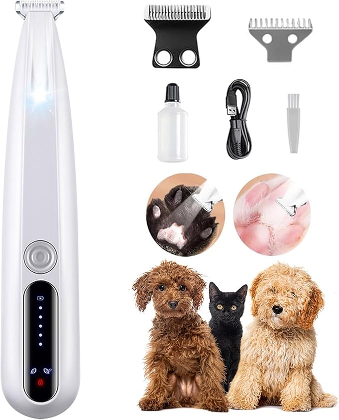2026 New Pet Precision Trimmer, Dog Paw Trimmer with LED Light, Low Noise, IP68 Waterproof, Dual-Speed Motor, Suit for Trimming Paw, Ear, Face, Butt, Eyebrows, USB Rechageble