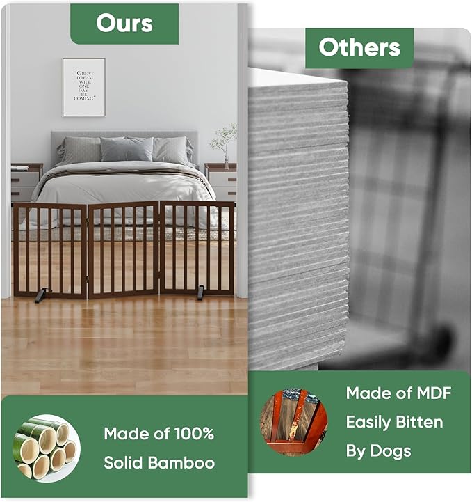 Dog Gates for Doorways, Freestanding Dog Gate Indoor, Foldable Pet Gates for Doorways Bedroom, Puppy Gate with Metal Support Feet, Room Divider 3 Panels (Dark Walnut)