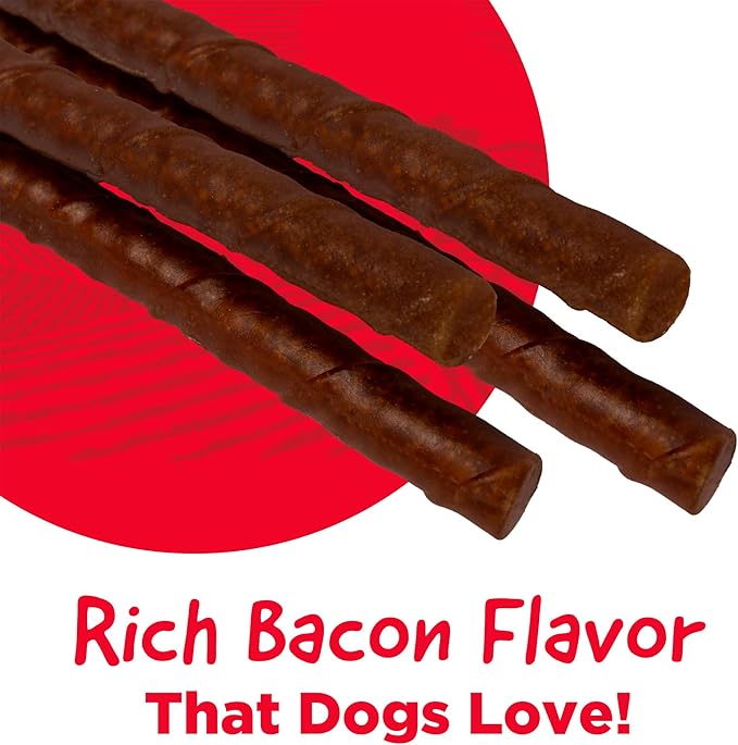 Country Kitchen Rawhide Free Chewy Stick Dog Treats, Bacon Flavor, Made in The USA, 24 Count