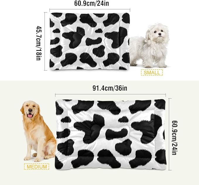 Cow Print Pet Bed Cute Dog Bed Mat Absorbing Non Slip Pad Pet Sleeping Mat for Small, Medium, and Large Dogs Puppy Cat 24 in x 18 in