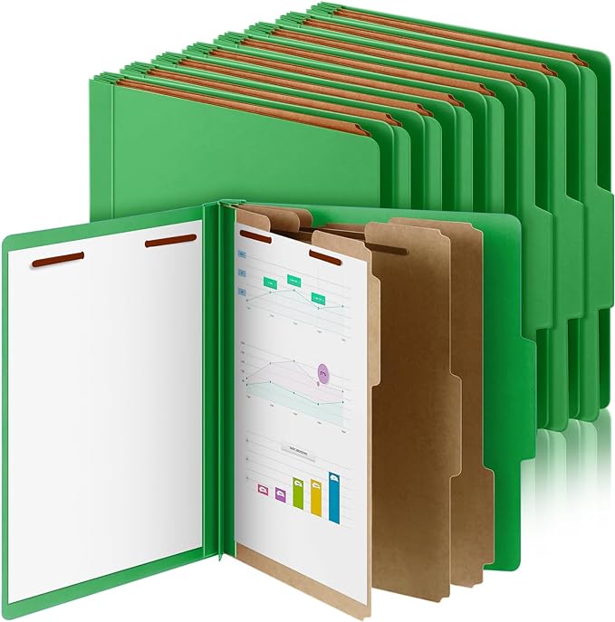Skyygemm 12 Pcs Classification Folders Letter Size, 3 Divider Pressboard File Folder with Fasteners, Expanding File Organizer Bulk for Teachers, Clergy, Office, Church, Christmas Donations (Green)