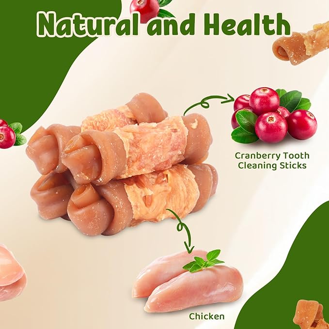 Chicken Wrapped Dog Treats with Cranberry & Peanut Butter – Natural Chewy Bone Long Lasting Snacks for Medium to Large Dogs 4.5" 454g/1lb