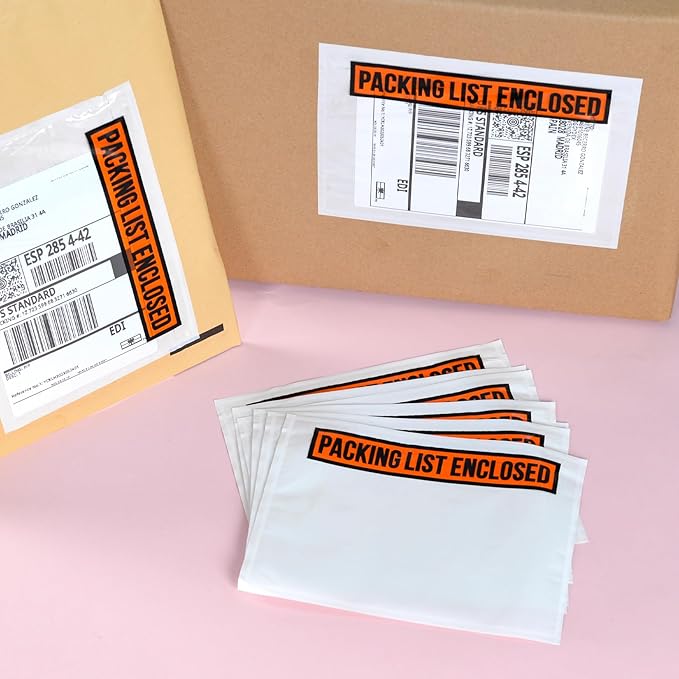 1000pcs 7.5"x5.5" Packing List Envelopes Self-seal Packing Slip Envelope Pouches Shipping Label Sleeves Top Loading Packing List Enclosed Bags.