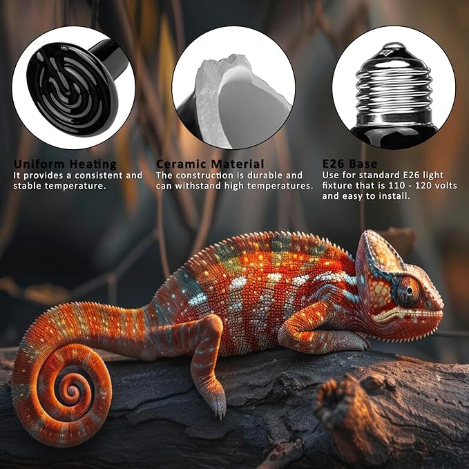 DOMICA 100W 2Pack Reptile Heat Bulb, Beared Dragon Ceramic Heat Emitter, E26 No Light Emitting Heating Light Bulbs for Turtle, Lizard, Snake, Amphibians, Pet Brooder Coop Chicken (100W-Medium Tank)