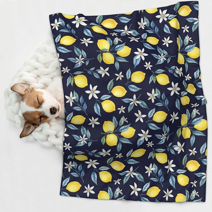 Pet Blanket for Travel and Home, Citrus Fruit Flower Lemon Green, Reversible Plush Dot Design with Soft Grip Texture on One Side Perfect for Car Seats Moving Vehicles