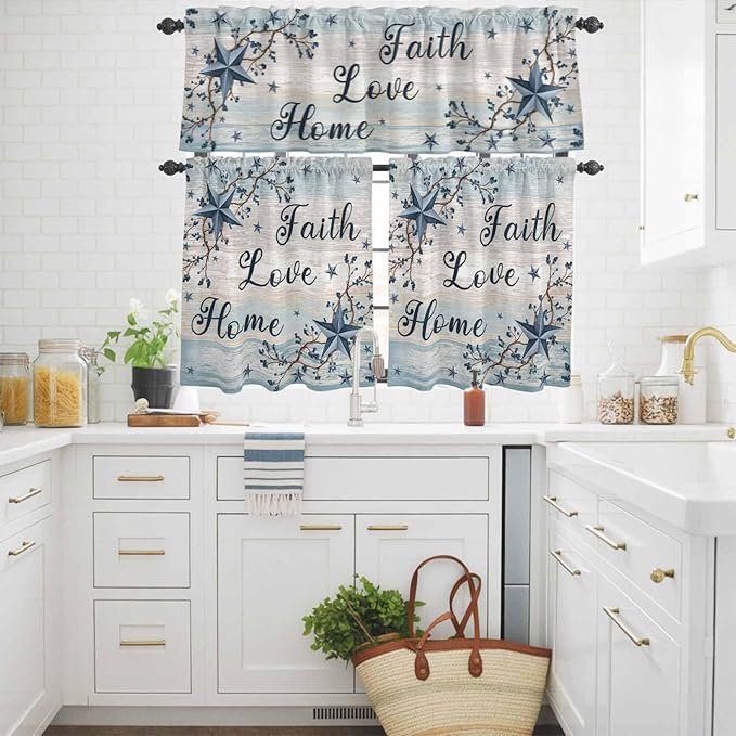 Vintage Farmhouse Kitchen Curtains Set 3 Piece