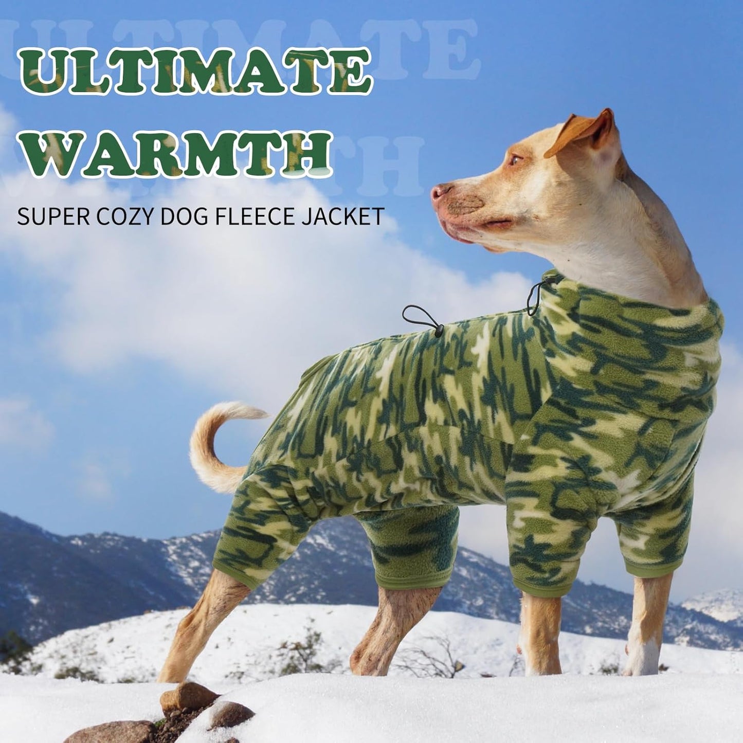 ROZKITCH Dog Long Sleeve Pajamas, Pet Windproof Warm Cold Weather Jacket Vest with Luminous Zipper, Jumpsuit Apparel Outfit Clothes for Small Medium Large Dog Camo 2XL