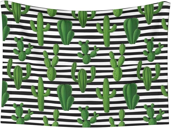Two Sided Pet Cuddler Blanket for Anxiety Calming, Cactus and Stripes, Reversible Plush Design with Bubble Dot Pattern Provides Familiar Surface Anywhere