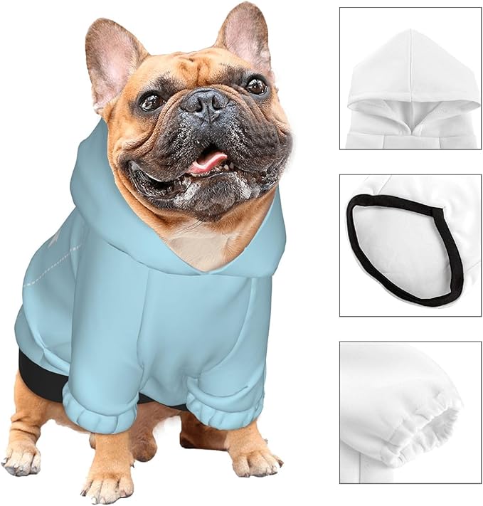 Personalized Dog Hoodie, Custom Dog Costumes for Small Dogs, Holiday Happy Dog Clothes Football Pet Shirt Sweater with Name Number for Girl/Boy Cats/Kitten, LightBlue, S