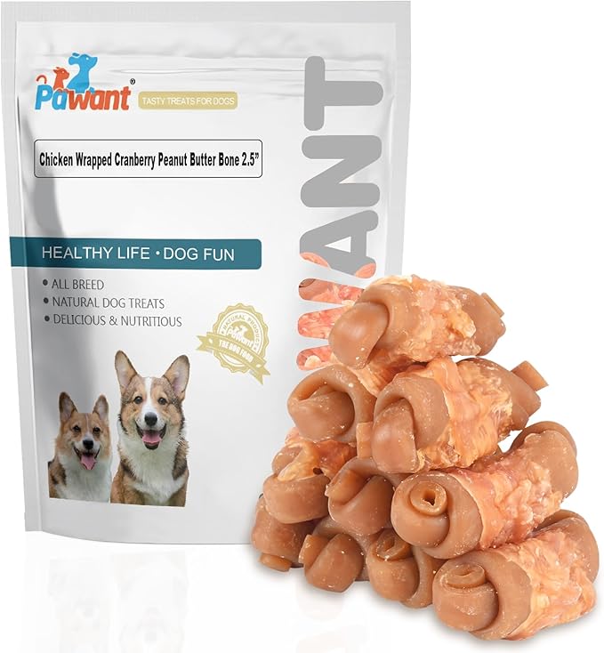 Dog Chewing Bone Chicken Wrapped Cranberry Peanut Butter Bone Dog Treat Snacks Teeth Cleaning 2.5" 227g