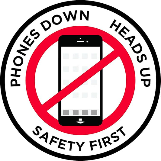 "Phones Down Heads Up" Safety Sign - Laminated Adhesive Floor Signs by Graphical Warehouse (30)
