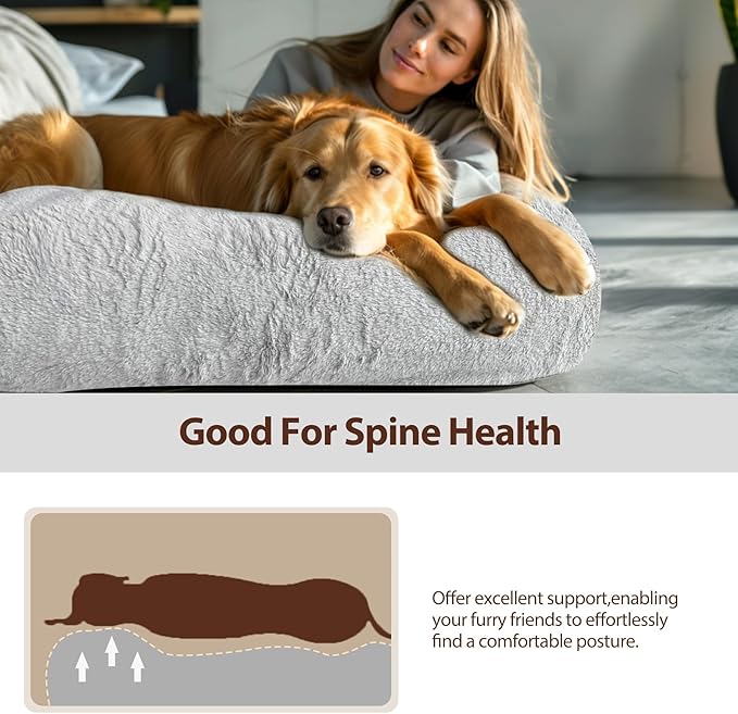 L&W BROS. Human Dog Bed for Adults - XL Orthopedic Dog Bed with Memory Foam and Faux Fur Cover - 71" X47"W X12 H - Ultimate Comfort for You and Your Furry Friend (Light Gray)