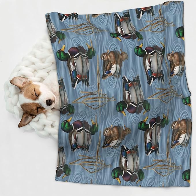 Reversible Dog Blanket for Beds Couches, Beauty Mallard Ducks Hunting, Double Sided Cat Blanket with Textured Dot Feel and Smooth Feel for Seasonal Comfort All Year