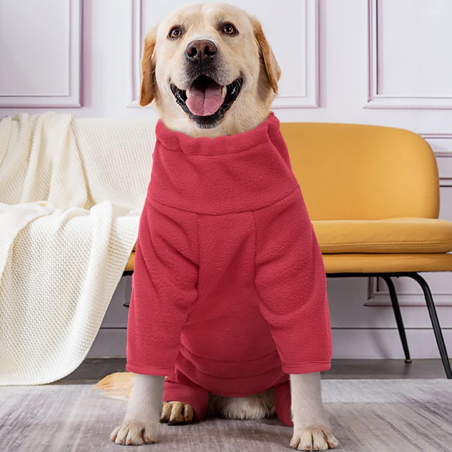 ROZKITCH Winter Dog Pajamas, Pet Windproof Warm Cold Weather Jacket Vest Cozy Jumpsuit Apparel Outfit Clothes for Small Medium Large Dog Walking Hiking Sleep Red 2XL