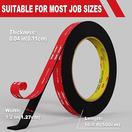 Double Sided Tape Heavy Duty 1/2 inch * 16.5FT，Double Sided mounting Tape for Walls,vhb Strong Double Sided Tape Heavy Duty for Car, LED Strip Light, Home/Office Decor