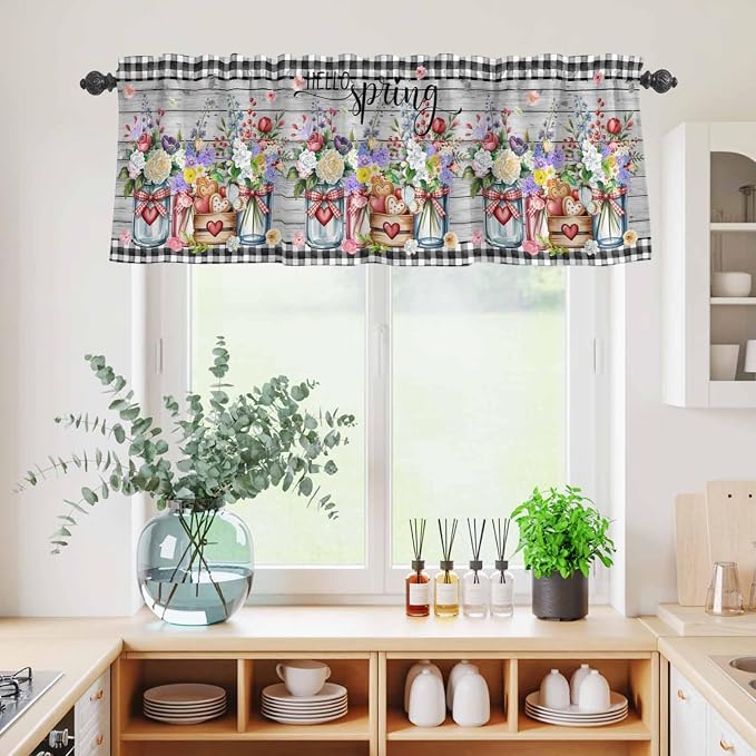 Spring Flowers Kitchen Curtains Set 3 Piece