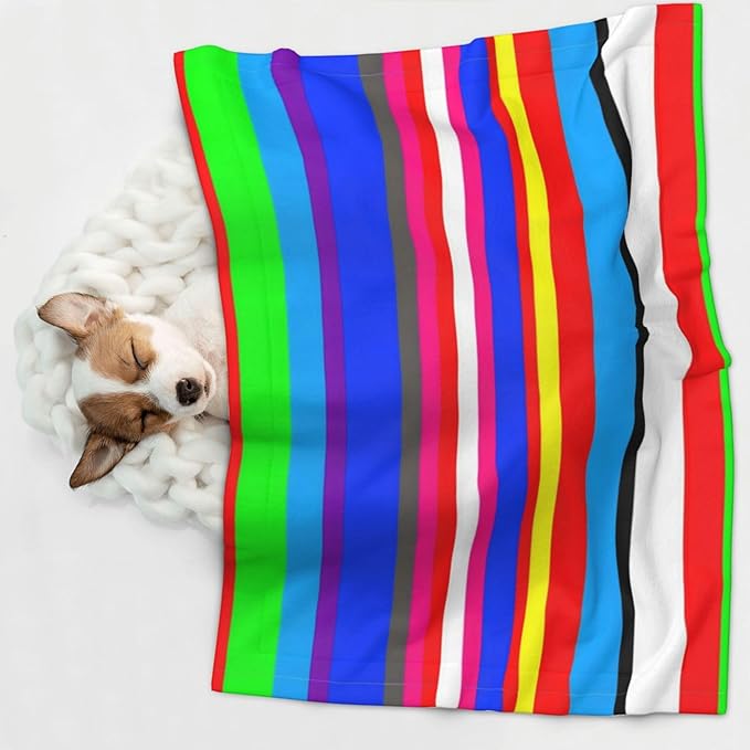 Double Sided Plush Pet Blanket for Small Large Animals, Novel Colorful Mexican Blanket Stripes, Reversible Throw with Dimpled Dot Side and Flat Side for Kennels Living Rooms