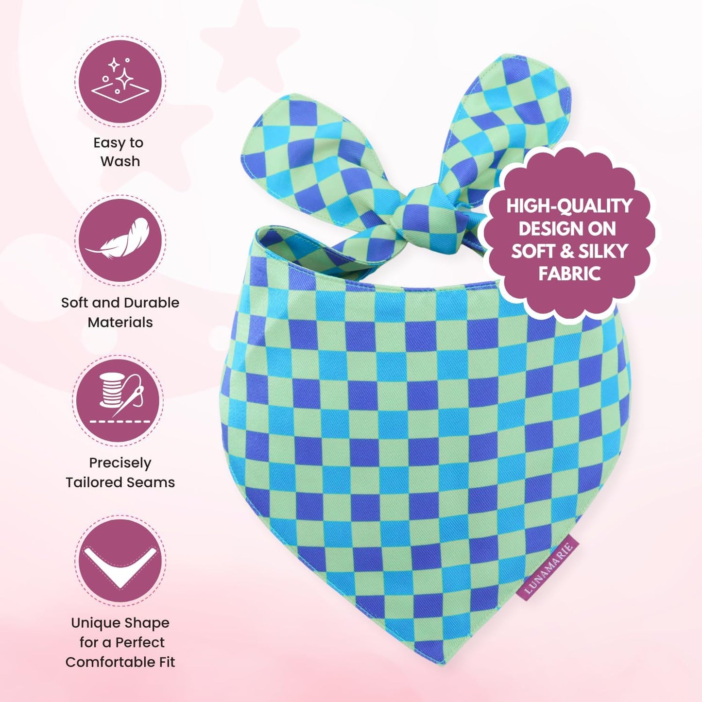 LunaMarie - Luxury Pet Birthday Bandanas -Premium & Silky Poly Fabric | 100% Handmade | Custom Shape Dual Layered (Electric Rebel, Medium)