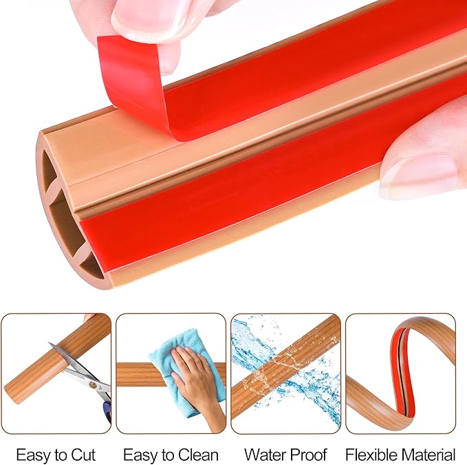 MYFAMIREA 10FT Floor Cord Cover for Wire Self Adhesive Cable Cavity Management PVC Extension Cord Hider Power Floor Wire Protector Cover Prevent Cable Trip for Office Home Outdoor (Brown Wood, 1.97'')