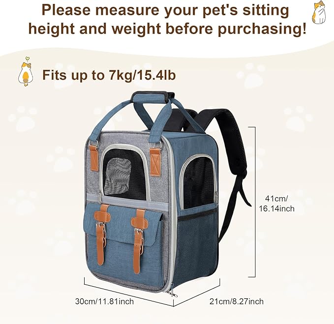 ‌YooxArmor Cat Carrier Backpack, Airline Approved Mesh Dog Backpack with Breathable, Hiking, Travel, Camping, Pet Carriers Backpack for Large Cats and Small Dogs - Holds Pets up to 15 Lbs (Blue)
