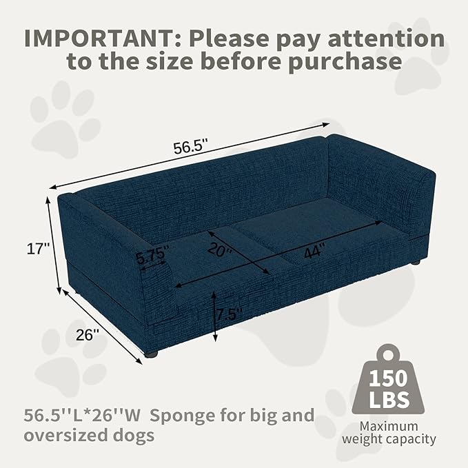 Oversized Dog Sofa Couch for Medium & Large Dogs, Modern Pet Couch Bed with Backrest & Armrests, Supportive Foam Cushion, Linen Fabric Dog Couch