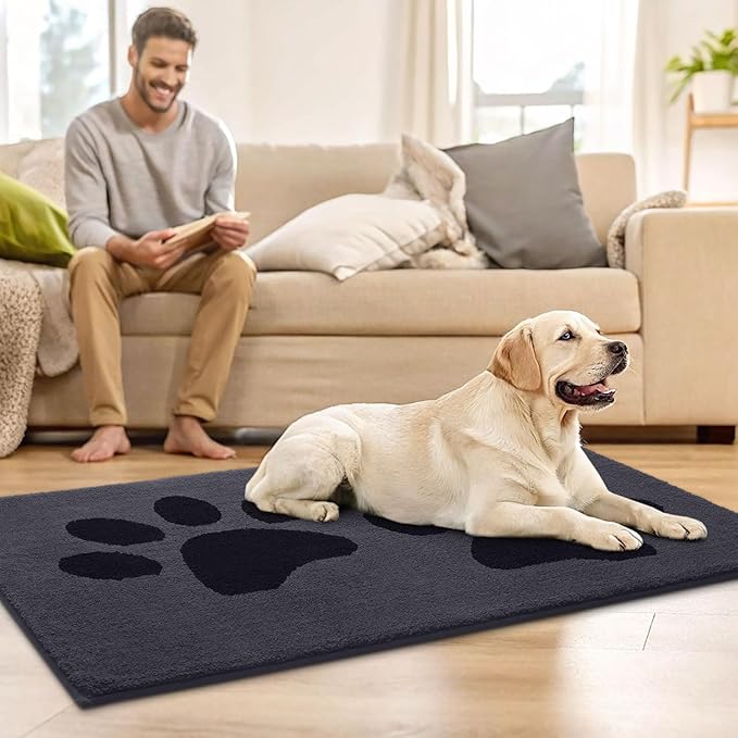 Buganda Dog Door Mat for Muddy Paws, Absorbent Dirt Trapper Washable Indoor Doormats, Non Slip Low-Profile Mud Mat for Dogs, Front Entrance Doormat for Inside Floor (59x24 Inches, Black)