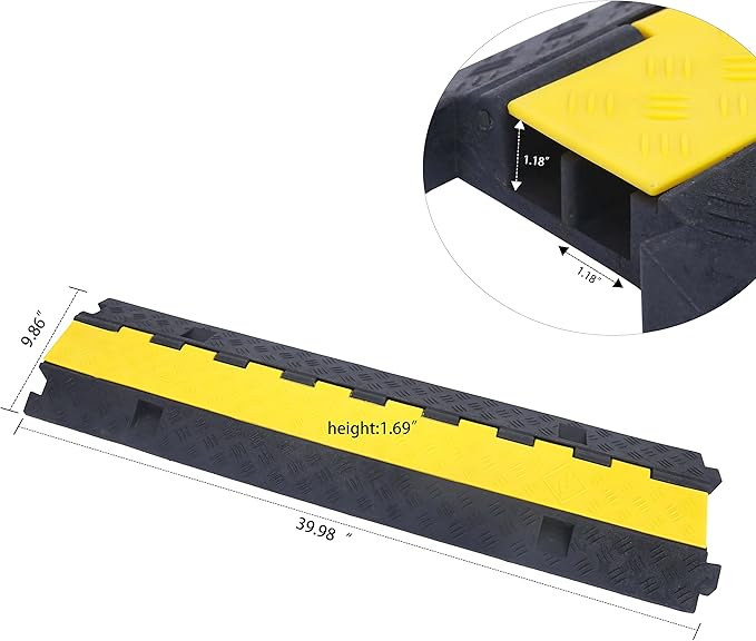Cable Ramp Cable Protector Ramps Wire Hose Protective 2 Channel Traffic Rubber Plastic Cord Cover Speed Bump for Asphalt Concrete Gravel Driveway Outdoor, 4 Pack