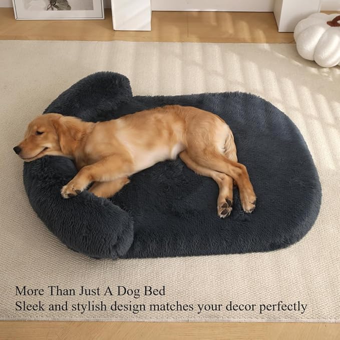 Calming Dog Bed - Fluffy Plush Mat with Removable Washable Cover | Furniture Protector for Large Dogs & Cats(Rainbow Colors,21.65X15.75X4.33in)