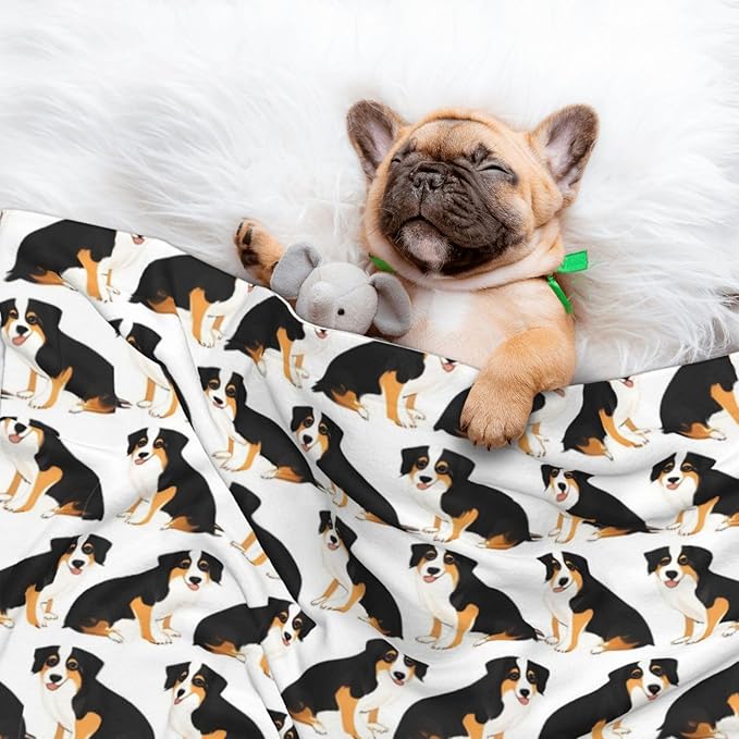 Two Sided Pet Cuddler Blanket for Anxiety Calming, Australian Shepherds Dogs, Reversible Plush Design with Bubble Dot Pattern Provides Familiar Surface Anywhere
