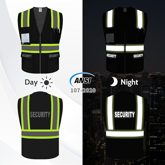Security Vest for Security Guard, Hi Vis Safety Vest for Men Women,High Visibility Mesh Work Vest with Reflective Strips, ANSI Compliant, Black, S