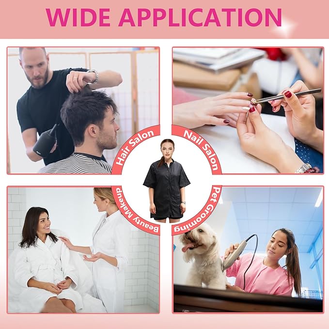 Gliitatu Grooming Smock for Dog Groomer Barber Jackets for Women Men Professional Salon Cosmetologist Smock Black Full Zipper