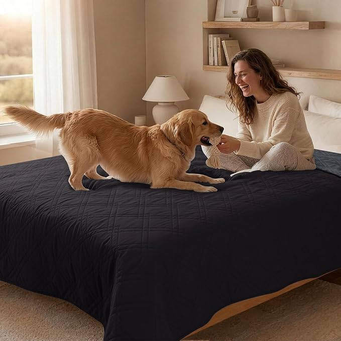 100% Waterproof Dog Couch Protector, Triple-Layer Waterproof Dog Bed Cover Pet Blanket Reversible 2-Tone Sofa Shield, Non-Slip Furniture Guard for Pets(68×82 Inch, Black+Blackish Gray)