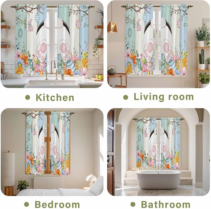 Easter Window Curtains 63 Inch Long 2 Panel Set, Rod Pocket Bedroom Curtains &