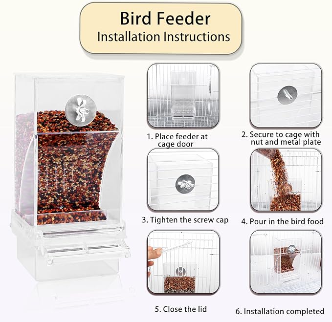 Automatic No Mess Bird Feeder & Water Dispenser for Cage, Parakeet Cage Accessories, Bird Water Feeder for Parrots Cockatiels Budgies Finches Canaries