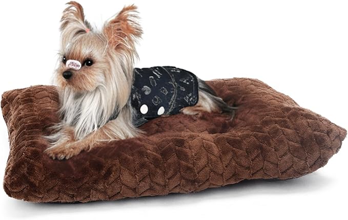 22 Inch Dog Bed Dog Bed for Crate Washable Dog Mats for Sleeping,Up to 15 lbs Soft and Fluffy Small Dog Bed for Crate Tire Printing Dark Brown xS