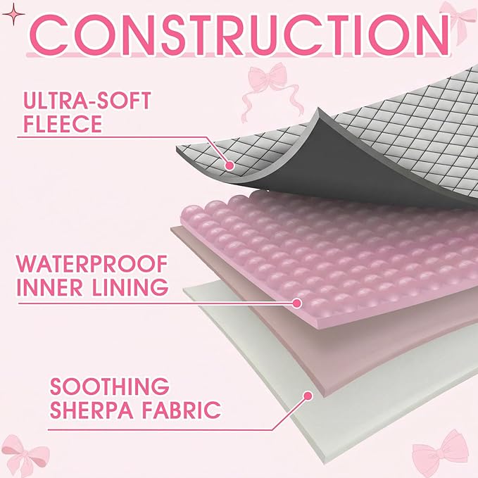 Tegeme Pink Bow Waterproof Small Dog Blanket, 40"x28" Reversible Soft Plush Pet Blanket for Couch Sofa Protection, Pee Proof Cat Dog Throw for Small/Medium Breeds