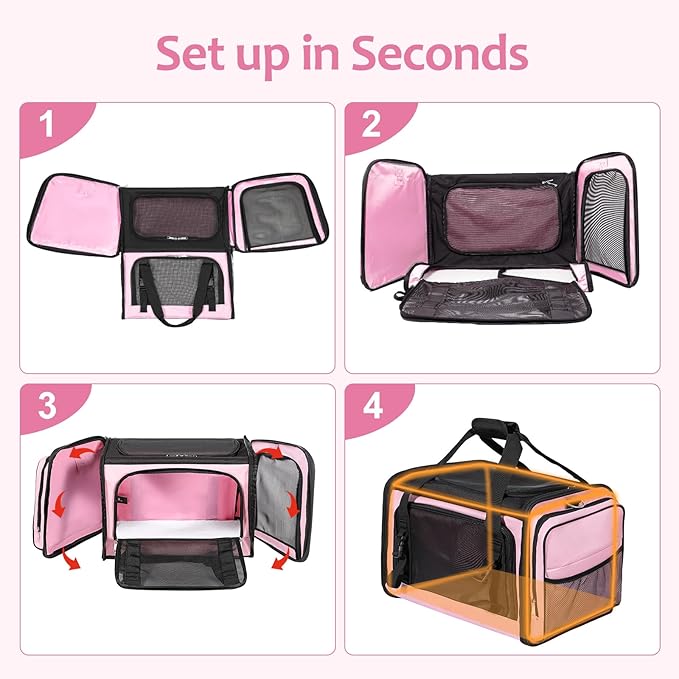 Discala Extra Large Cat Carrier for 2 Cats, Pet Carrier, Dog Carrier for Small Dogs, Cat Carrier Soft, Collapsible Large Pet Carrier for Traveling Indoor and Outdoor Uses - Pink 24"x16"x16"