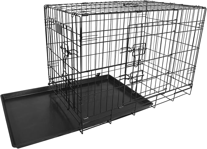 Elevon Foldable Double Door Dog Crate with Leak-Proof Track, 30-Inch