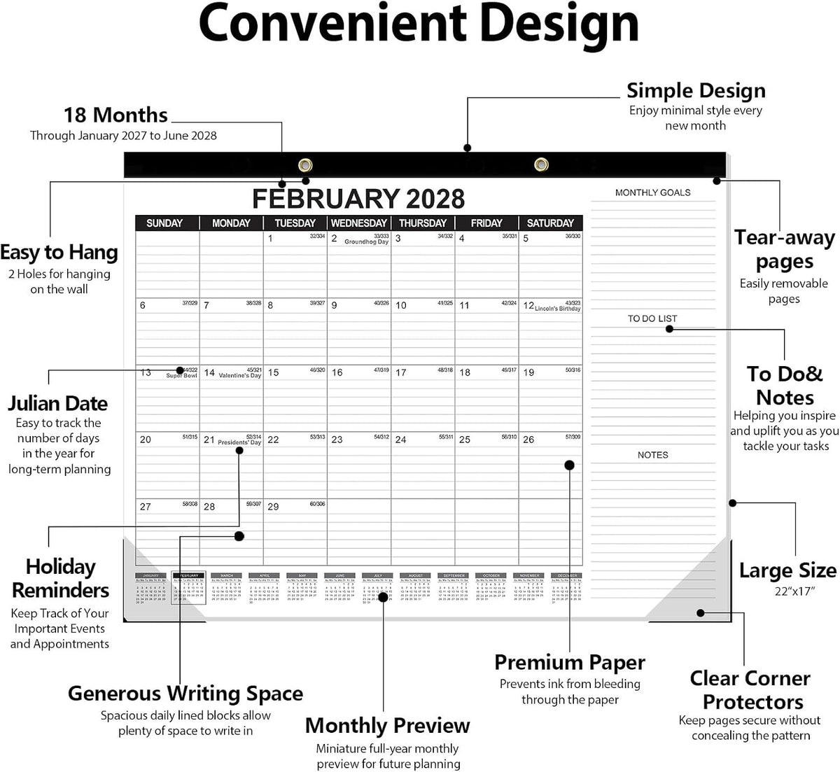 GuassLee Large Desk Calendar 2027-2028 3 Pack, 18 Months, 22" x 17"