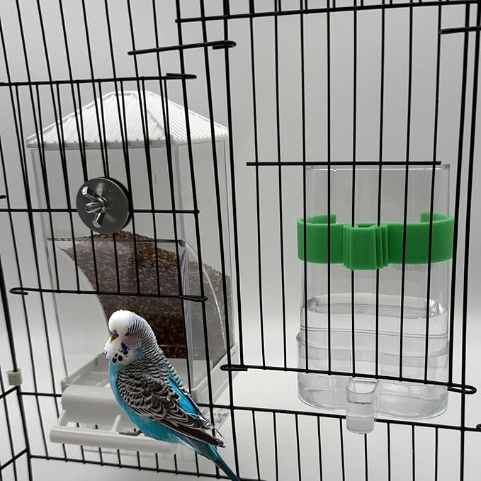 No Mess Bird Feeder Water Dispenser Set, Automatic Bird Feeder for Cage Transparent Acrylic Food Container Drinker Cage Accessories Parakeet Cockatiel Lovebird Finch (White)