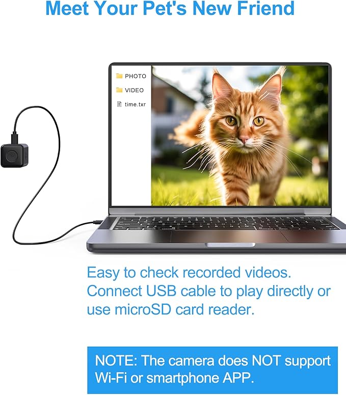Cat Camera Collar, 1080P Video Recording Cameras for Pets,XS-Size,No App,No Wi-Fi, Cordless Cat & Dog Collar Camera,POV Cam(No Micro-SD Card Included)