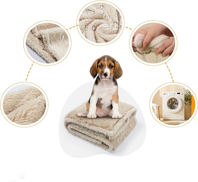 Long Faux Fur Calming Pet Blankets for Large Dogs Waterproof Cream Dog Blanket for Couch Sofa Cover Washable Puppy Bed Covers (Cream,XL-85x57in)