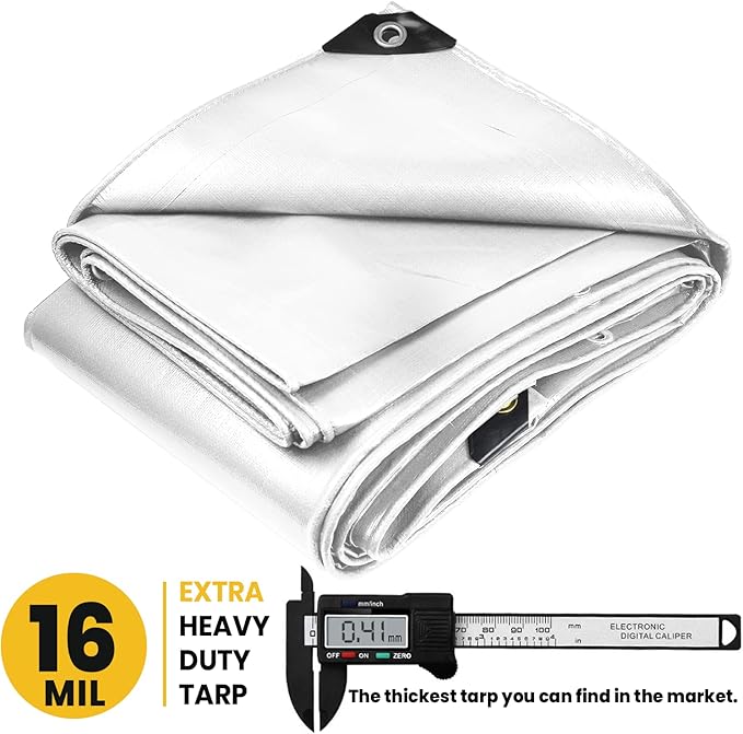 PROTARP Extra Heavy Duty 16 Mil Tarp Cover, Waterproof, UV Resistant, Rip and Tear Proof, Poly Tarpaulin with Reinforced Edges for Roof, Camping, Patio, Pool, Boat. (White 100′ X 100′)