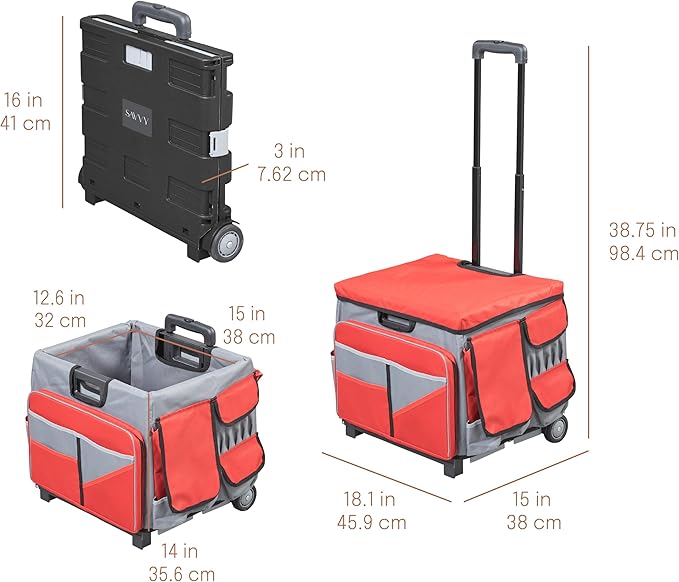 Mobile Utility Cart with Storage Organizer Bag, Rolling Cart, Red/Grey