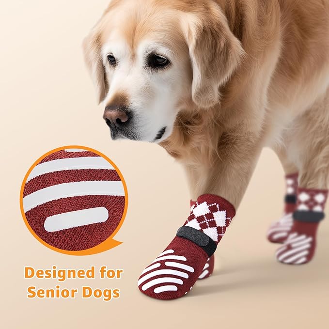 LOOBANI Dog Socks to Prevent Licking Paws - Dog Socks for Hardwood Floors Anti Slip for Traction Control - Dog Grippy Socks for Senior Dog Small Medium Large Dogs on Tile Floors, Red S