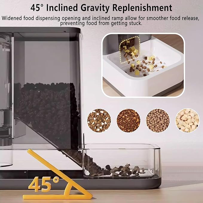 kathson Gravity Cat Food and Water Dispenser Automatic Dog Feeder Waterer 2 in 1 Auto Pet Food and Water Bowl Set Self Feeding for Puppy Kitten，Grey