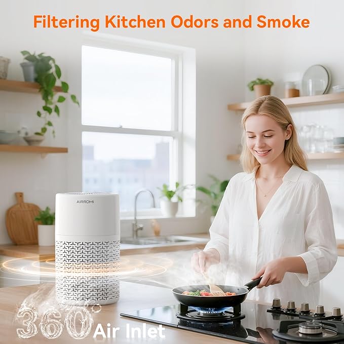 AIRROMI Pets Air Purifier for Home Allergies,Up to 660 ft². HEPA Deodorizing Activated Carbon Filter,With Fragrance Sponge for Better Sleep,Night Light,Pet Dander,Smoke,Odors,Air Cleaner A2002 White