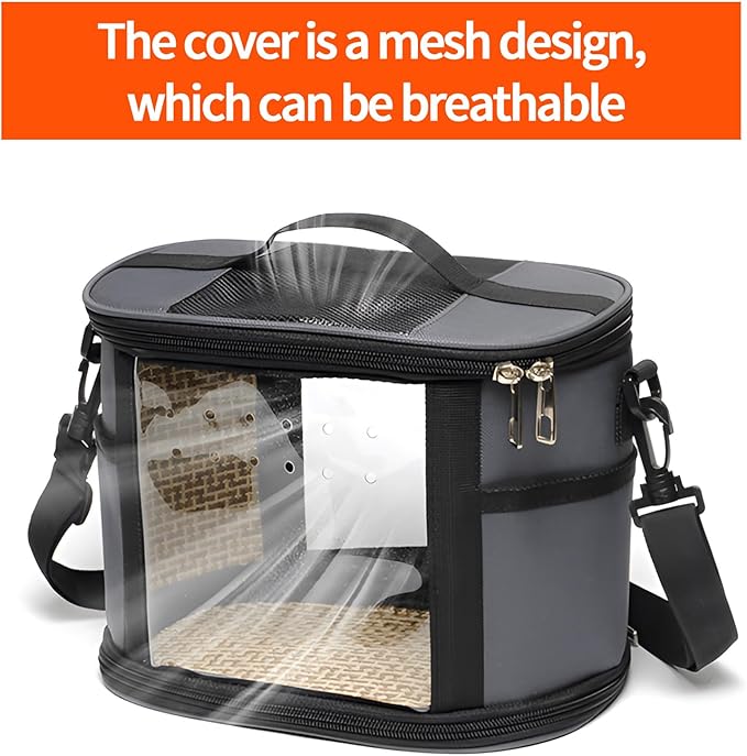 Bird Travel Carrierm, Small Bird Travel Backpack Carrier Cage with Tray and Breathable Clear Window, for Parakeet Cockatiel Budgies, for Camping Hiking (Large-Black)