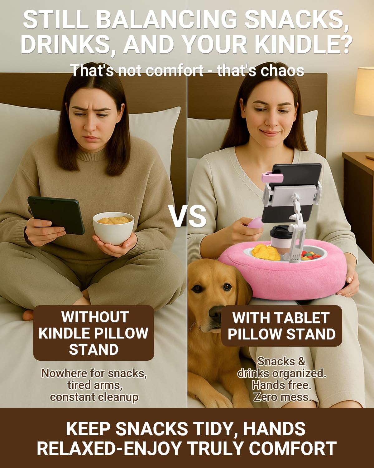 Pillow Stand & Remote Page Turner for Bed, Compatible with Kindle