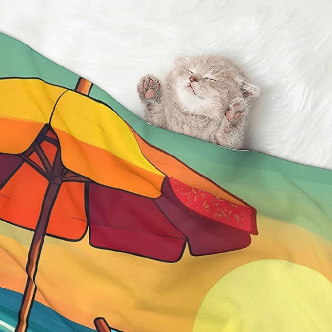 Waterproof Dog Blanket Soft Pet Blanket for Puppy Cat, Fleece Cat Throw Blankets for Furniture Bed Couch Sofa Reversible - Vintage Beach Sunset